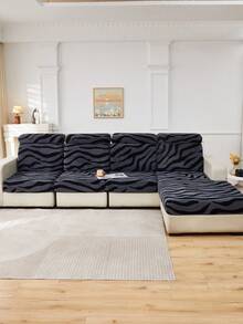 1 pieza Funda de cojín de sofá antiensuciamiento de tela suave y esponjosa con estampado de cebra, tela de jacquard de felpa gruesa con contraste de colores negro y gris, adecuada para cubrir el respaldo, 1/2/3/4 plazas o chaise longue de sofá en otoño/invierno