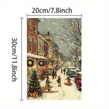 12x16 英寸无框复古圣诞小镇帆布海报 - 冬季仙境墙壁艺术，带有雪橇场景、雪景街道和节日装饰，现代节日家居装饰，适合客厅、卧室、办公室 - 完美的礼物创意，圣诞墙壁艺术，最适合圣诞节 - 彩色 - 查看 4
