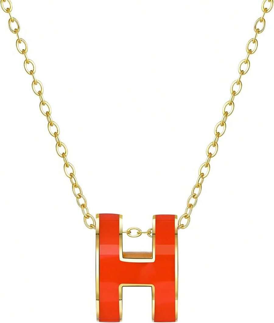 H Necklace For Women18K Gold Plated Classic Letter Design Cute Fashion Necklace Pendant Jewelry Gifts For Women2025 - 橘色 - 查看 1