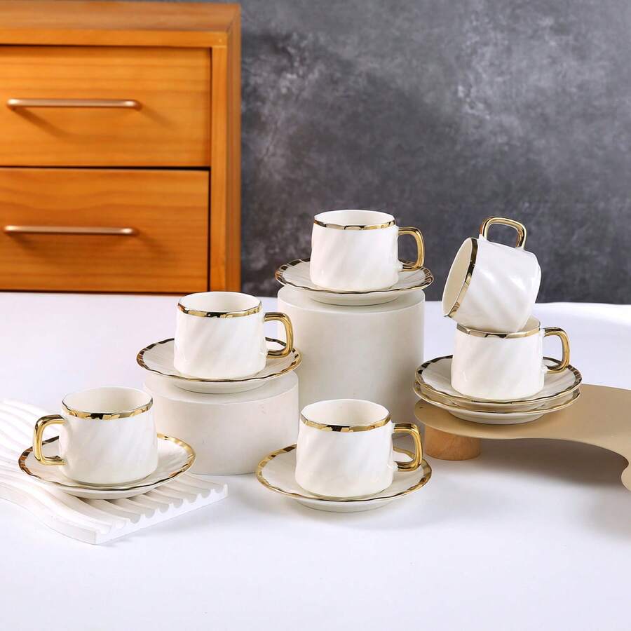 90ml/3.16oz Coffee Cup & Saucer Set, Suitable For Drinking Espresso Or Turkish Coffee - Type I - View 1
