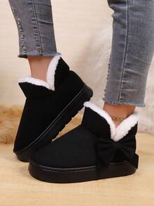 Botas de neve femininas de cano curto, chinelos quentes para ambientes internos/externos, sapatos de inverno da moda para casa - Preto - Ver 4