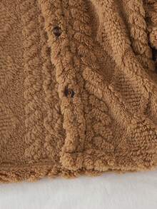 3pcs Girls Casual Fluffy Hooded Long Sleeve Jacket, Solid Color Long Sleeve Top And Pants Set, Autumn/Winter - Coffee Brown - View 4