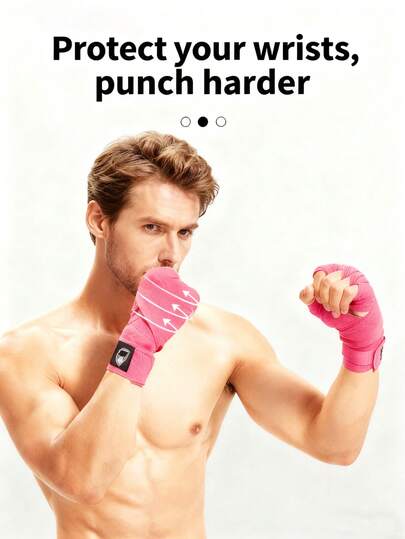 A Pair Of Pink Muay Thai, Sanda And Boxing Bandages. They Are Sweat - Absorbing Hand - Binding Straps For Sports, Which Can Protect The Hands. The Length Is 3 Meters And They Are Suitable For Sports, Fitness And Daily Training.