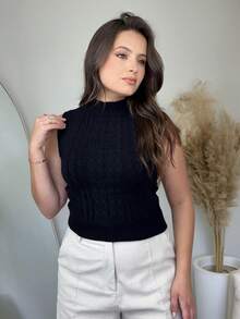 Blusinha Cropped Tranças Regata Feminina Modal Leve e Macio Moda Verão - Preto - Visão 7