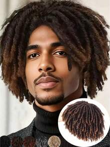 Men's Short Synthetic Fiber Braided Wig, Afro Bobcut, Black-Brown Crochet Braided Wig, Multi-Layer Breathable Faux Dreadlock Wig, For Everyday Wear - Multicolor - View 2