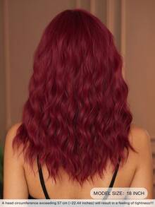 7JHH WIGS 18 Inch Medium Length Rose Red Curly Wig For Women Shoulder Length Wavy Wigs With Side-Swept Bangs, Natural Synthetic Heat Resistant Fiber Hair Wig For Girls Daily Party Use - Rose Red - View 3