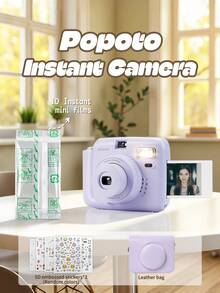 Popoto 拍立得相机，兼容 Mini 11/12 胶卷，包含 10 卷 Mini 拍立得胶卷，5 种可选模式，30 秒显影时间，中央取景器，理想的圣诞礼物（不含电池） - 相機+底片+皮包 - 查看 11