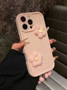 Nuevo estuche de teléfono de invierno con flores de punto de colores vibrantes, protección anti-golpes, resistente a arañazos, decoración de ganchillo floral hecha a mano con cadena de perlas, compatible con iPhone 17/17 Air/17 Pro/17 Pro Max, 16-11/Pro/Pro Max/Plus, S20-S25/FE/Plus/Ultra, adecuado para chicas, fotografía, uso diario casual de otoño/invierno