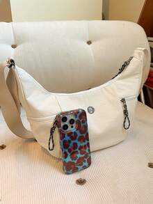 1pc Girls' Solid Color Nylon Zipper Closure Casual Crossbody Bag, Suitable For All Seasons Daily Use