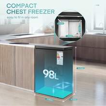 99 Litre Freestanding Chest Freezer, Adjustable Feet & 7- Level Temperature Controls, Ideal For Kitchens, Outbuildings & Garages, 4 Star Freezer Rating, New Black - Xem 3