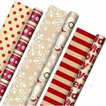 Papel de regalo de Navidad rosa con líneas de corte en el reverso (3 rollos: 120 pies cuadrados) rosa, menta, oro, reno, árboles de Navidad, copos de nieve - Felices fiestas - Ver 13