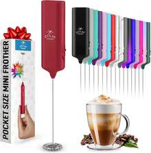 Powerful Milk Frother Wand - Mini & Mighty Handheld Drink Mixer - Portable Coffee Frother For Latte, Cappuccino, Matcha, Hot Chocolate, Creamer - Cranberry