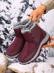 ZOSIVC 女士防寒保暖内衬厚靴，休闲百搭舒适雪地靴，户外运动防滑登山靴 - 紅色 - 查看 3