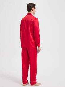 新款男士时尚休闲睡衣套装，秋冬服装 - 紅色 - 查看 10