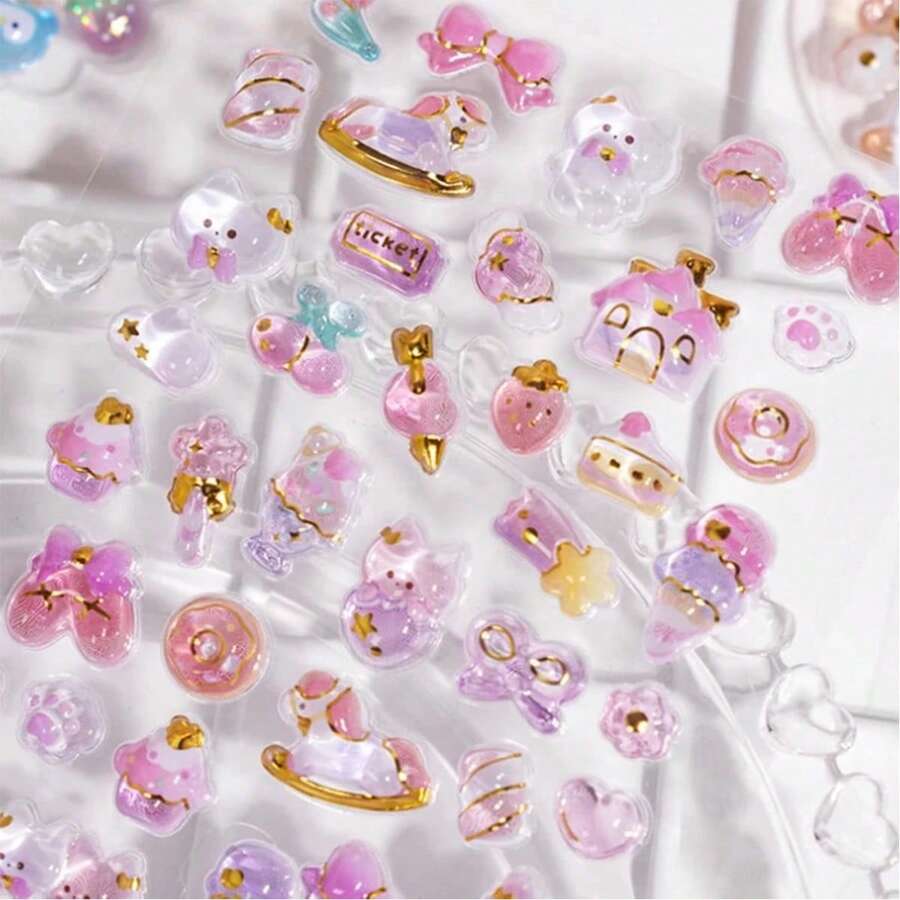 3D Cute Stickers, Reusable Cartoon Scene Stickers, Fun DIY Scrapbooking Planner Journal Notebook Laptop Phone Case Stickers, Adult Hollow Embossed Style