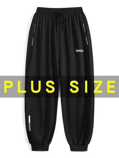 Calça de Moletom com Tornozelo Amarrado Plus Size Masculina, Calça de Malha Casual e Folgada, Calça Esportiva Casual Diária para Casa