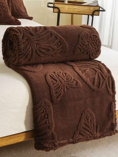 1pc Thick Bohemian Butterfly Jacquard Faux Fur Fleece Blanket, Soft & Warm, Dual-Use As Bedding, Throw, Decor For Living Room, Bedroom, Dorm, Office, Car, Travel, Picnic, Party, All Seasons