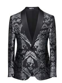 Mens Tuxedo Jacket Paisley Shawl Lapel Suit Blazer Coat Jacket For Dinner,Prom,Wedding - Xám - Xem 3