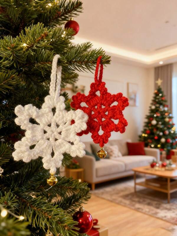 3pcs Crocheted Snowflake Ornaments (3pcs) Christmas Tree Decorations, Wall Hanging Ornament For Home Decor