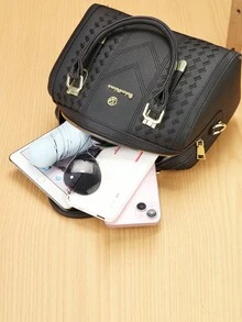 女士印花手提包个性阅读手提包个性套装包单肩斜挎包 - 黑色 - 查看 6