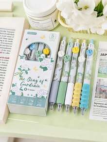 6-Pack, Mobile Rose Gel Pens, Flower Series Soft Grip Black Pens, Black Ink Pressure-Sensitive Pens, Smooth 0.5mm Retractable Black Ink Pens, Cute Back To School Gel Pens, Ballpoint Pens, Writing Stationery Gel Pens, Teen And Adult Home Classroom And Office Writing Pens - Multicolor - View 14