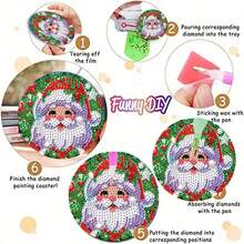 1 Set Of 8pcs 5D Diamond Painting Coaster Kit, Including Christmas Series, Cartoon, Landscape And Other Patterns To Choose From, To Exercise Hands-On Ability, Suitable For Beginners, Acrylic Diamond Covered Coaster, Dining Table Insulation Coaster, Comes With Tools, With Iron Bracket