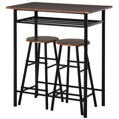 HOMCOM - Conjunto de 3 mesas altas de bar con 2 taburetes, mesa de comedor y sillas de cocina, mesa de bar con estante de almacenamiento, metal, 80 x 50 x 90 cm, color negro
