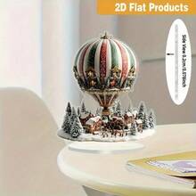 2D Flat Seasonal Gift, Charming Acrylic Village Decor With Colorful Houses, Hot Air Balloons & Holiday Trees - Printed Holiday Tabletop Display, Home Office Living Room Cabin Decoration - Multicolor - View 3