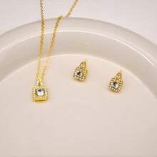 1 Set Square Cut Rhinestone Pendant Necklace And Earrings 3 Pieces Set, Fashionable And Elegant