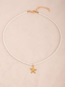 1入組時尚不銹鋼海星吊墜項鏈適合女士日常裝飾