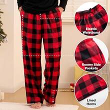 Mens Pajama Pants Soft Flannel Fleece Pajama Bottoms Sleep & Lounge Pants With Pockets And Drawstringhalloween - 黑色和紅色格子 - 查看 11