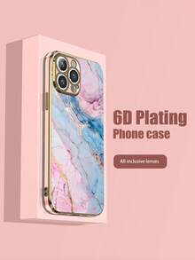 1 pieza Funda de teléfono a prueba de golpes con patrón de mármol rosa electrochapado 6D, compatible con Apple y otros teléfonos inteligentes, compatible con iPhone, teléfonos Android como - Multicolor - Ver 2