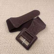 Women's Square Buckle Belted Dress, Fashionable PU Waistband, Suitable For Daily Wear - Embossed Black - View 20