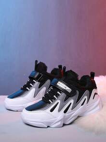 Teenagers' Low-Top Sports Shoes, Winter New Padded Chunky Sneakers, Warm & Comfortable Lining, Fashion Versatile Casual Sneakers, Adjustable Hook And Loop Easy On/Off - Multicolor - View 4