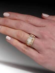 1pc Fashionable Cubic Zirconia Ring, Gift For Women, Wedding Party Jewelry - Yellow Gold - View 5