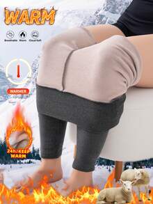 1 件女式高腰保暖内衬保暖紧身裤，厚实保暖秋冬打底裤，收腹瑜伽紧身裤，防滑设计，舒适弹力面料，适合健身、居家、户外瑜伽 - 灰色 - 查看 6