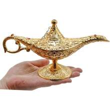 Vintage Magic Genie Lamp Costume Accessory Gift For Women Classic Arabian Props Pot Decor (Gold) Light Luxury Gold Pattern Search Banner Magic Lamp, Palace Dinner Decoration Ornament Magic Lamp, Magic Lamp Handicraft Ornament