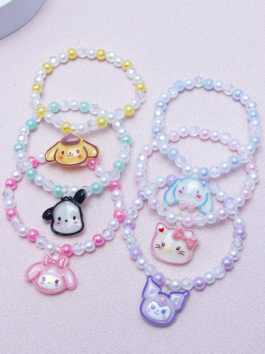 SANRIO Set de 6 pulseras con dijes de , , , , de , adecuadas para mejores amigas/hermanas, con cuentas de colores aleatorios - Multicolor - Ver 1