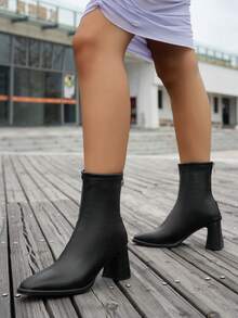 Stivali elastici slim fit versatili alla francese, nuovi stivali alla caviglia con tacco chunky e chiusura lampo sul retro, moda autunno/inverno per le donne