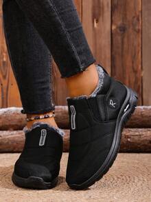 Women's Winter Fashion Casual Snow Boots (Please Note: The Shoes Are One Size Smaller. It Is Recommended To Buy One Size Larger.) - Solid Color, Comfortable And Easy-To-Wear Shoes, Suitable For Daily And Home Use, Round Toe Design, Textile Upper And Lining, Simple Style. - Black - View 4