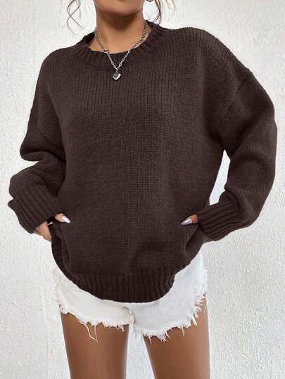 1件青少年女孩休闲宽松舒适百搭个性化户外加厚保暖针织长袖毛衣，适合秋冬季穿着