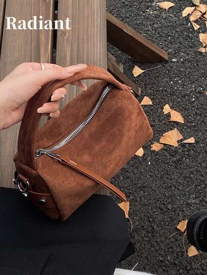 2025 Autumn/Winter New Fashion Niche Design Women Suede Handbag, Matte Vintage Shoulder Bag, Suitable For Shopping, Commuting, Work And Dating