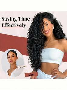 Brown Synthetic Wig Curling Clip Hair Extensions, Double Hair Curtain Full Head Heat Resistant Fiber Synthetic Curling Hair Extensions 9-Piece Set - Brown - View 7