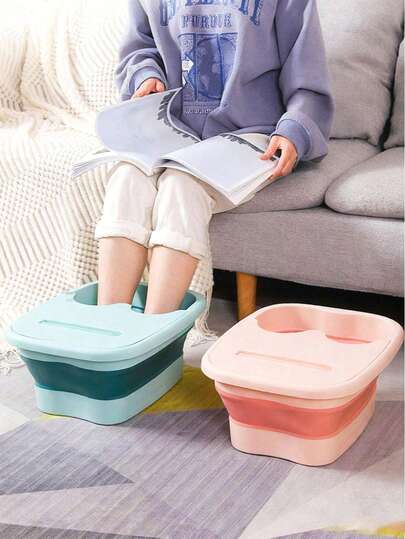 1pc Foldable Foot Bath, Massage Foot Bath Bucket, Insulated Massage Foot Bath With Lid, Foot Massage Tool, Foot Bath Massager, Portable Massage Foot Bath, Suitable For Home, Travel, Student Dormitory, With Lid And Mobile Phone Card Slot, Foldable, With Built-In Handle, Easy To Store And Carry, One-Piece Molding, Durable,