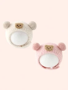 婴儿熊耳帽，毛绒冬季帽子，适合男婴和女婴