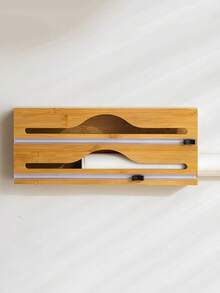 1 Stück multifunktionaler Edelstahl Frischhaltefolie Schneider, unverzichtbares Holz Küchenarbeitsplatten Gadget, wandmontierte Bambus Schubladenbox, Küchen Frischhaltefolie & Alufolie Schneider