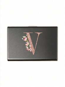 Estuche de tarjetas delgado con 6 ranuras para tarjetas, con patrón de iniciales de la A a la Z en color oro rosa, billetera portadora de identificación y tarjetas de crédito, minimalista y delgado de metal de aluminio, cartera RFID para mujeres y organizador de tarjetas de metal para hombres