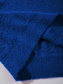 Unisex Fluffy Casual Loose Fit Crew Neck Textured Solid Color Pullover Sweater, Versatile Long Sleeve Knit Top For Autumn & Winter - Blue - View 7