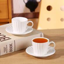 3oz/90ml Minimalist Ceramic Coffee Cup & Saucer Set, Suitable For Kitchen, Restaurant, Office, Tea Party, Arabic Coffee Cup, Espresso Cup, Tea Cup Set