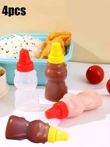2/4pcs Mini Bear Ketchup Bottles, Condiment Squeeze Bottles, Lunch Plastic Portable Sauce Container Bottles, Ketchup Bottles, Adult Condiment Squeeze Bottles, Mini Oil Soy Sauce Honey Squeeze Bottles, Salad Dressing,Disposable Seasoning Bottle,Kitchen,Christmas Gift,School Supplies.